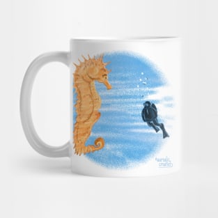 Scuba diver & elegant seahorse Mug